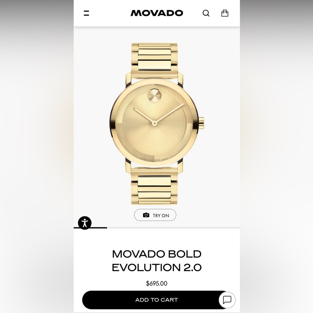 Movado Gold Tone Watch with Black Accents